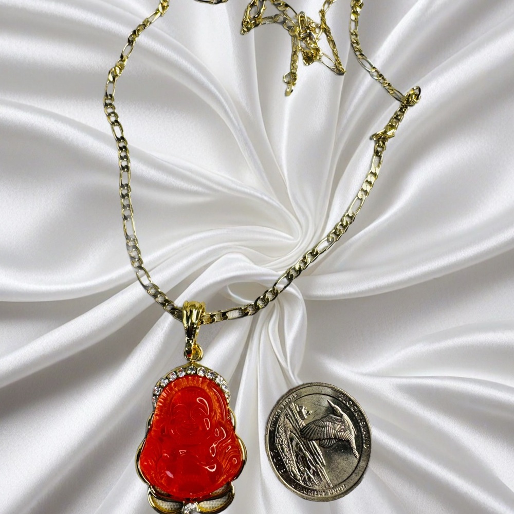 Buda Gold and Red Pendant Necklace